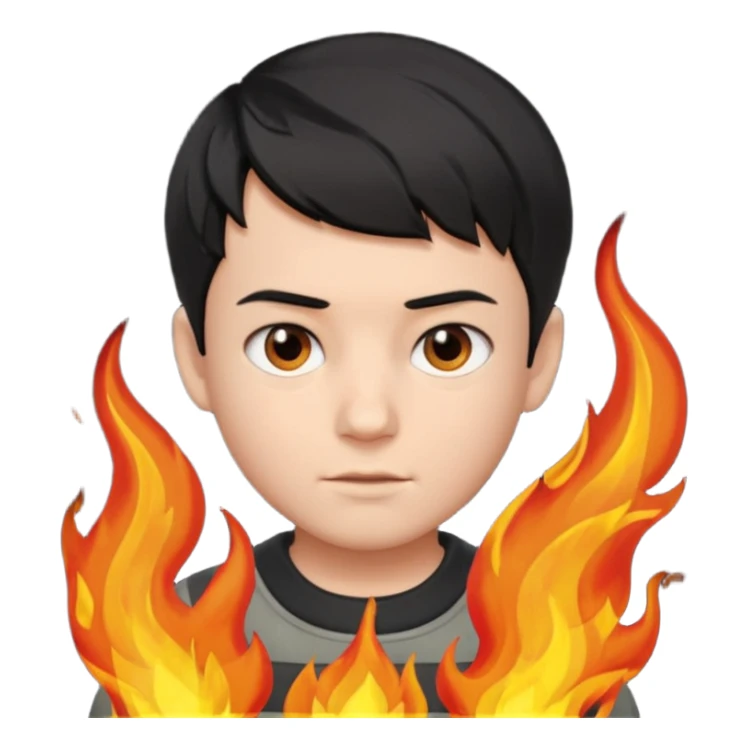 boy with short black hair, fire, risk-taker, realist sticker