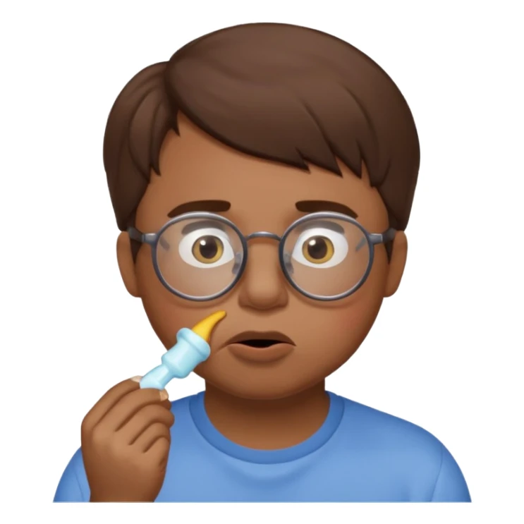 Fat sad guy with brown hair and glasses sucking on binky sticker
