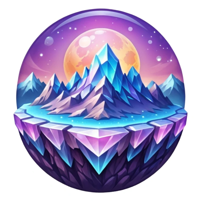 icon planet, crystal Planet, surface covered in glowing crystals mountains and dust sticker