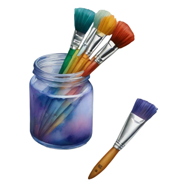 watercolor paint set with jar of brushes sticker