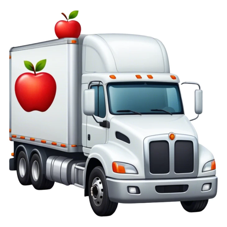 White semi with an apple sticker on the door sticker