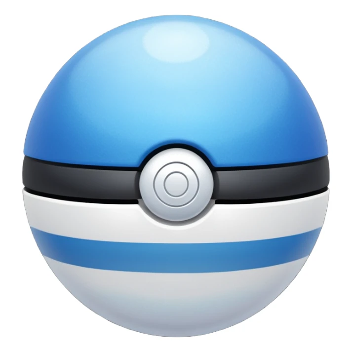 blue pokeball emoji, top half is a more saturated blue, bottom half is white, black stripe, with a white sheen, with a pearlescent finish, with a dust effect sticker