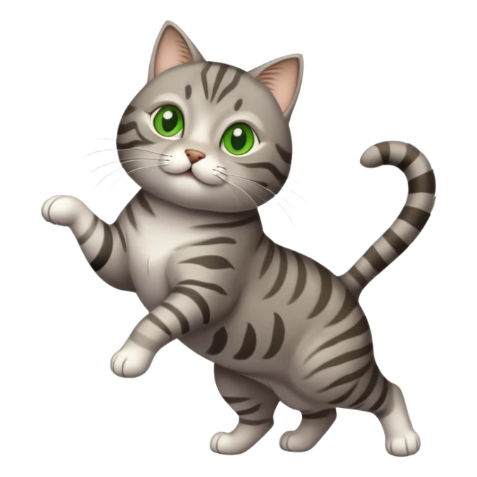 Slightly chubby Gray tabby cat with green eyes prancing sticker