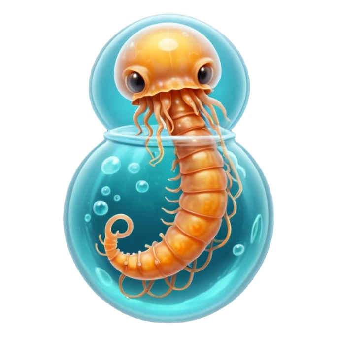 MRI parasitic embryo, digital, fetal small shape in otherworldly bubble, eerie, horror, pupa, crystalis, in-utero, sea-life, crustaceanoid, photorealismm siphonophore, polyp, Cnidaria sticker