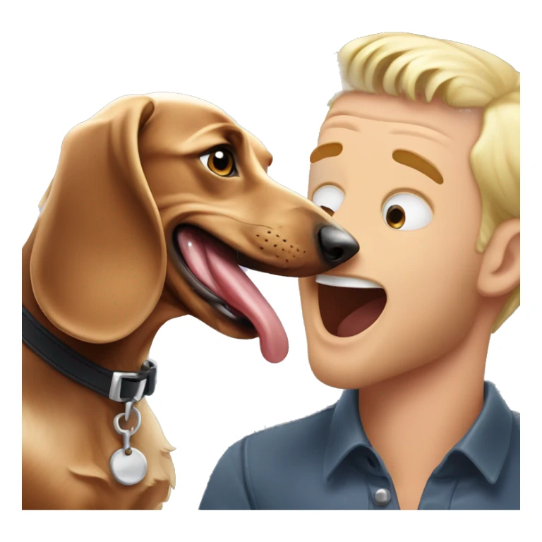 Merle brown dachshund licking  blonde guy  sticker