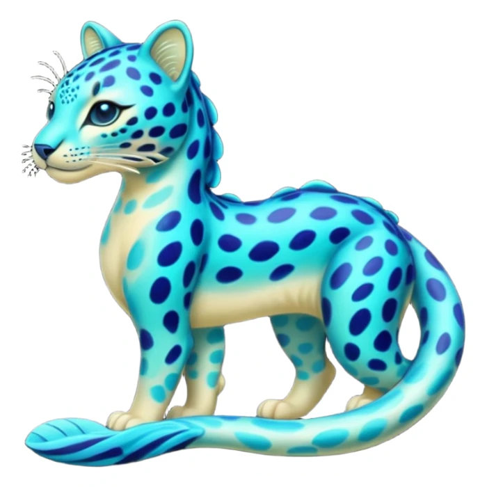 Bioluminescent Neon-Cyan Ripple-Patterned Soft-Scaled Aquatic Fantastical Liepard-Amaura-Manokit-fusion creature (full body) sticker