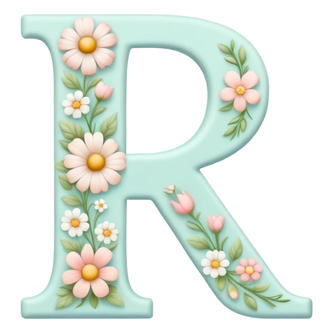 White pastel flowery romantic alphabet letter sticker