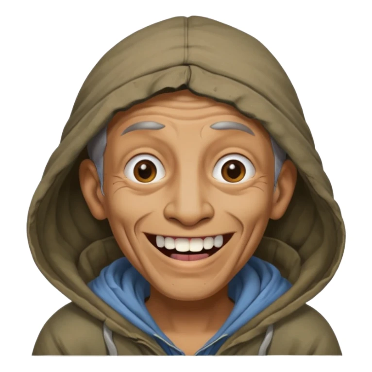 ugly homeless person with missing teeth smiling sticker