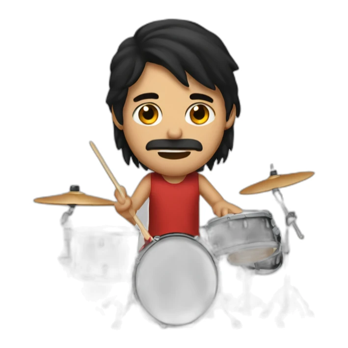 Long dark haired left-handed drummer on a drumkit sticker