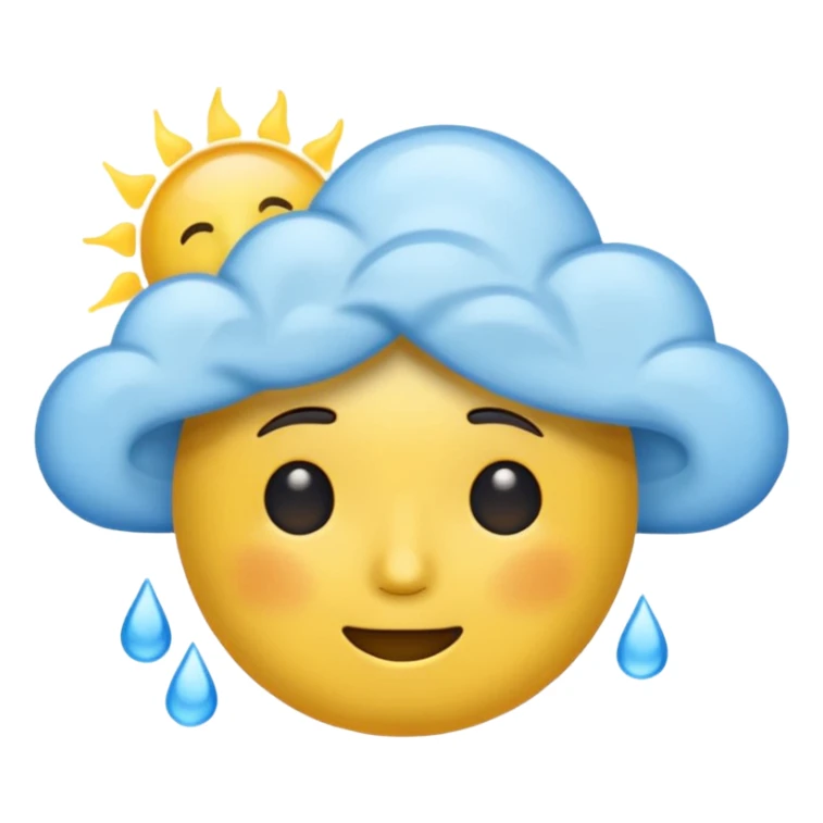 weather emoji with a split face: half sunny happy, half rainy worried, classic emoji style, no text sticker