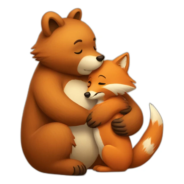 Big bear hugs a small fox very tightly sticker