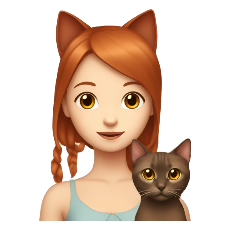 cherry red hair cute girl with burmese brown cat sticker