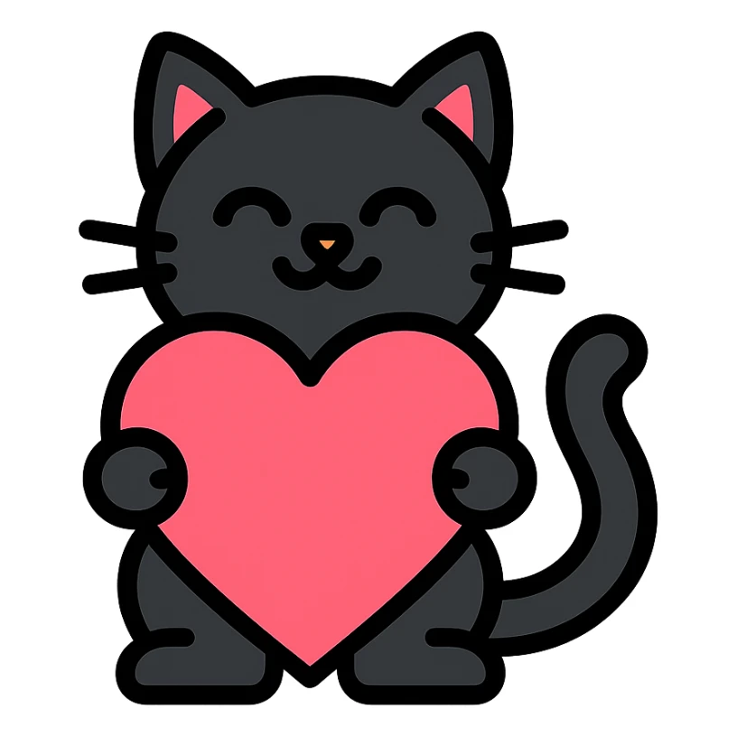 sweet black kitty with a pink heart sticker