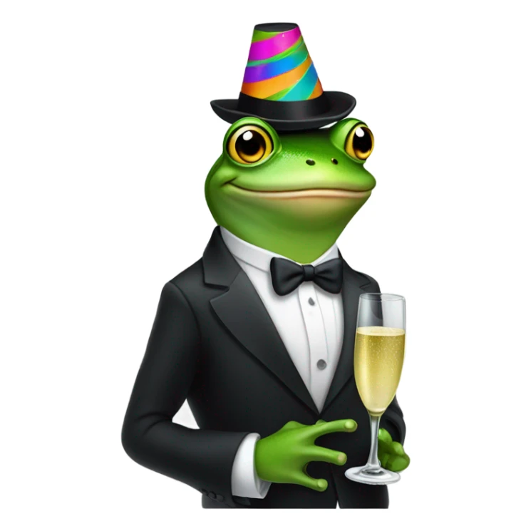 Frog in a tuxedo wearing a birthday hat and drinking champagne  sticker