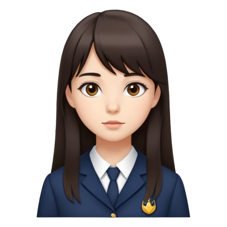 Girl in elegant school uniform with dark brown bangs, long straight hair, minimal makeup, attractive expression sticker