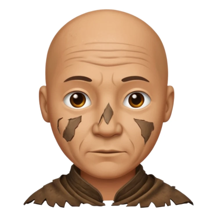 ancient man bold head, tattered animal skin leather sticker