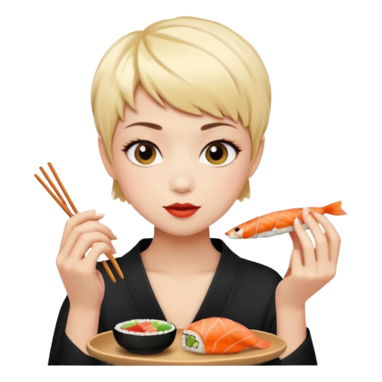 girl pixiecut Hair eating sushi sticker