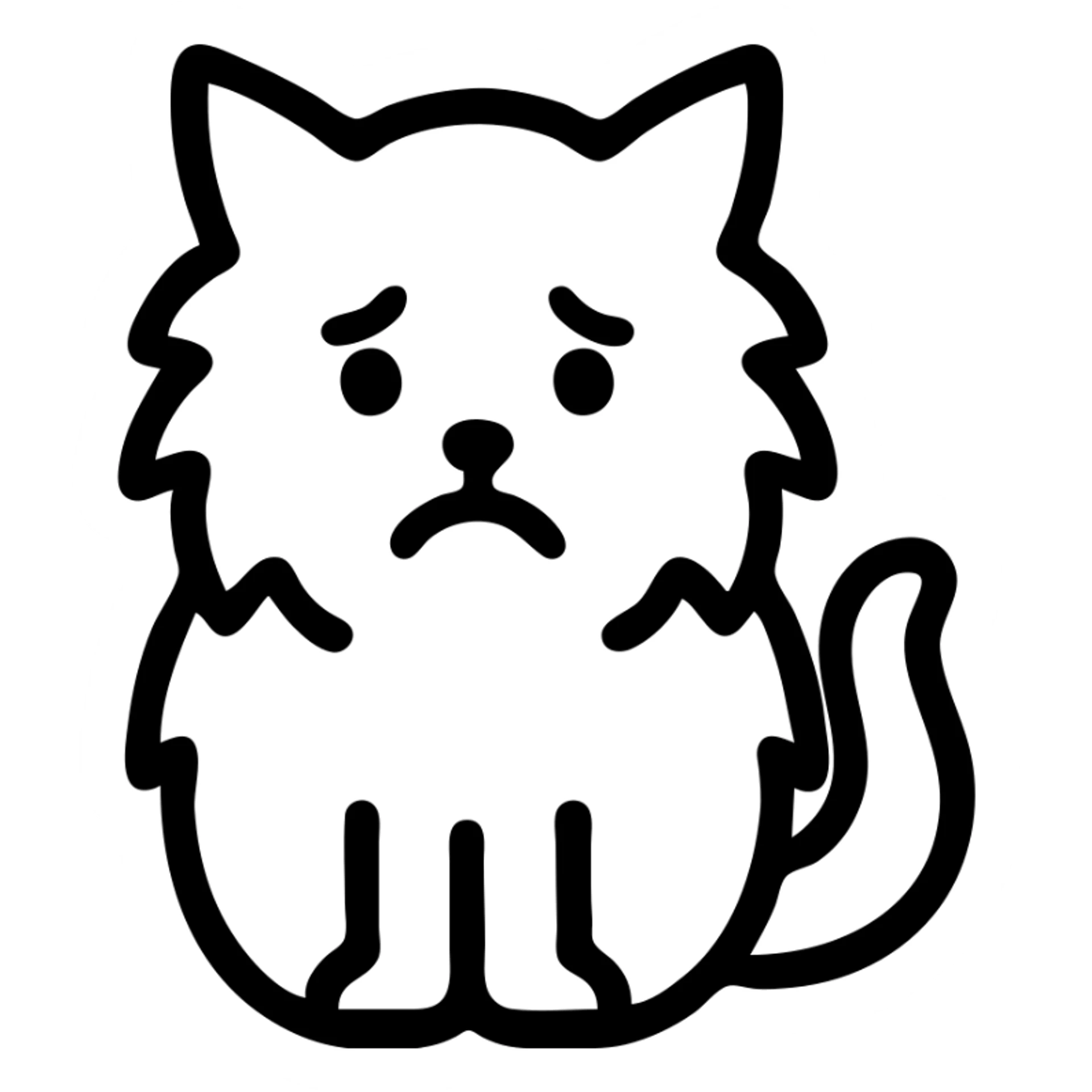 icon of a black and white fluffy cat with a sad face, minimalist iconographic style sticker