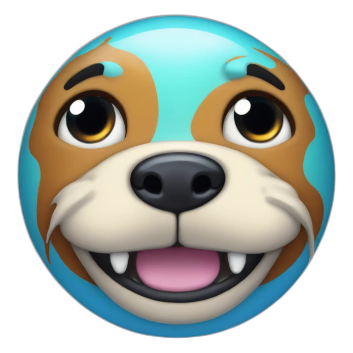 planet Neptune with a cartoon smiling dog face with smiling eyes sticker