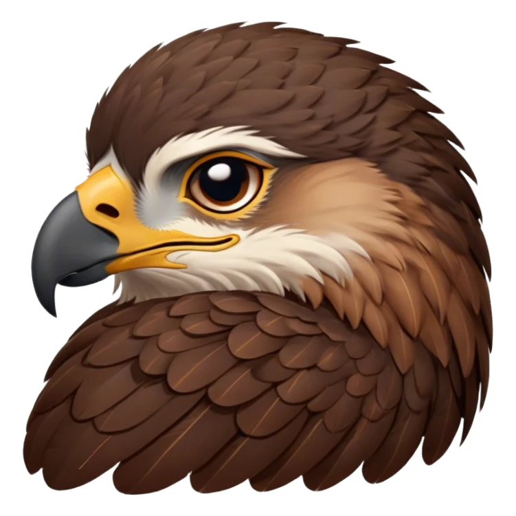 Meme-Worthy Cute Sleeping Hawk Portrait Emoji, Head resting peacefully with a contented smile, showcasing a robust, agile form with eyes gently closed in serene slumber and a subtly curved beak, Simplified yet adorably endearing features, highly detailed, glowing with a soft, drowsy light, high shine, relaxed and utterly lovable, stylized with an air of playful laziness, soft glowing outline, capturing the essence of a sleeping hawk that feels destined to become the next viral icon of adorable rest! sticker