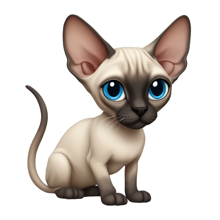Siamese Sphynx  cat with blue eyes, full body, black nose ears and tail sticker