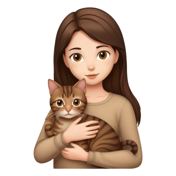 brunette girl holding brown tabby cat  sticker