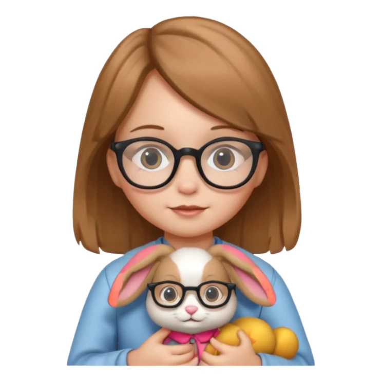 Girl kid with glasses → holding a toy rabbit sticker