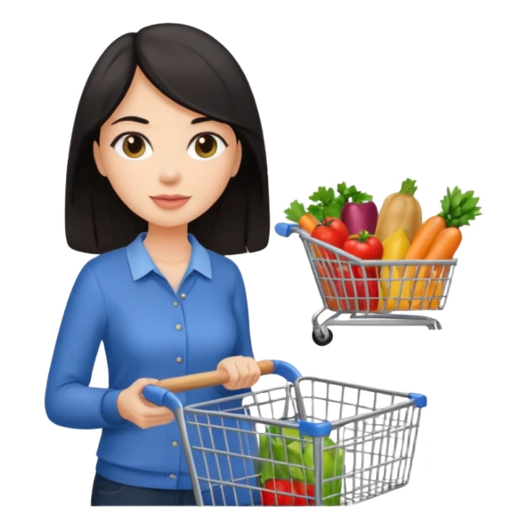 dark haired lady grocery shoppign sticker