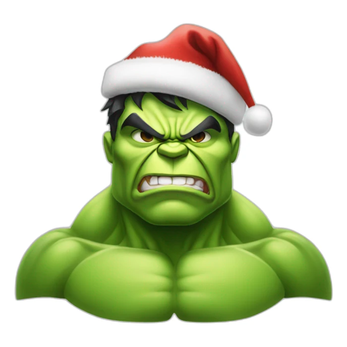 hulk with christmas hat and ugly face sticker