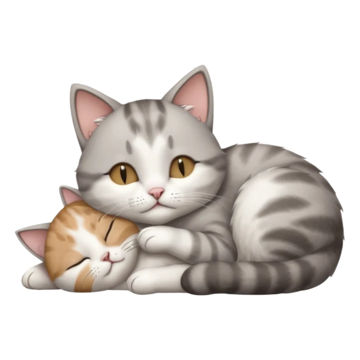 grey and white small cat with its eyes closed lying down with its paw holding up his head sticker