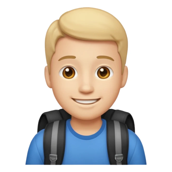student emoji, male, smiling, wearing a backpack sticker