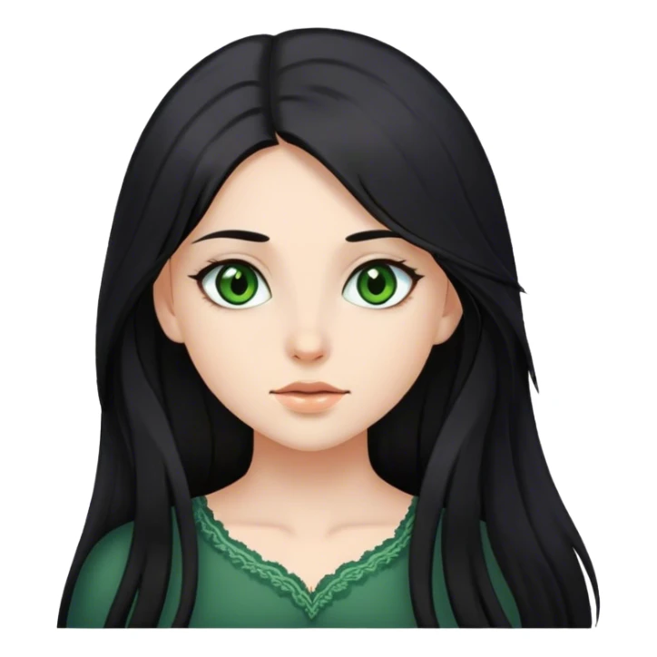 White girl with long black hair, with brown-green eyes  sticker