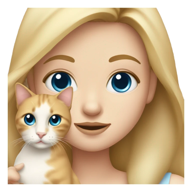 blonde girl with blue eyes holding a calico cat sticker