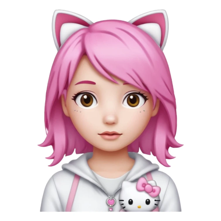 Female pink hair Wearing white and light pink clothing with hello kitty accessories sticker