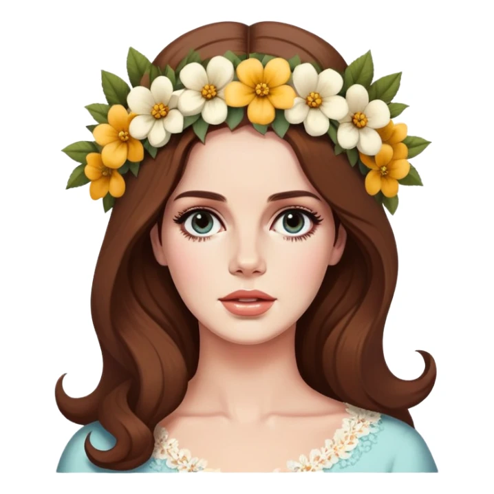 Lana Del Rey with flower crown and vintage style sticker