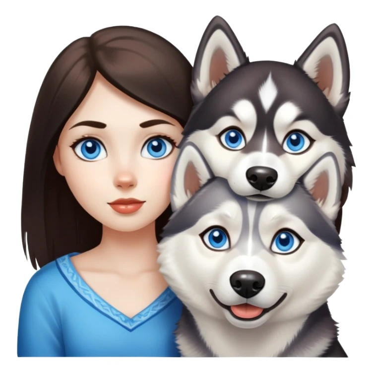 Girl with two huskies blue eyes sticker