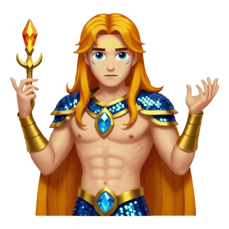 Ares from Lore Olympus with long amber hair, amber sequin outfit sticker