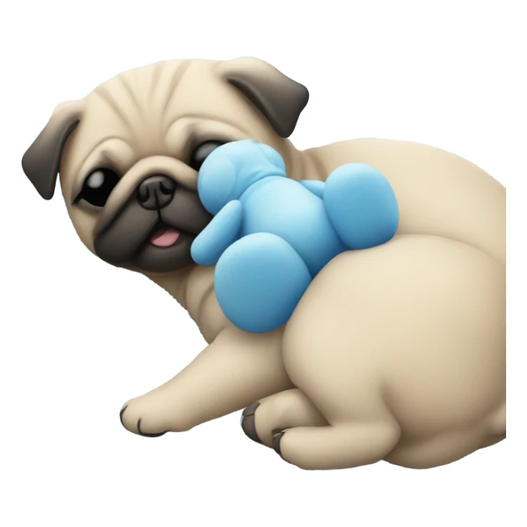 Baby pug sleeping next blue teddy bear  sticker