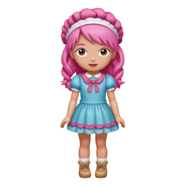 Isolated detaile illustration incredibly raspberry torte doll figurine full body with pink hair and a raspberry hairband sticker