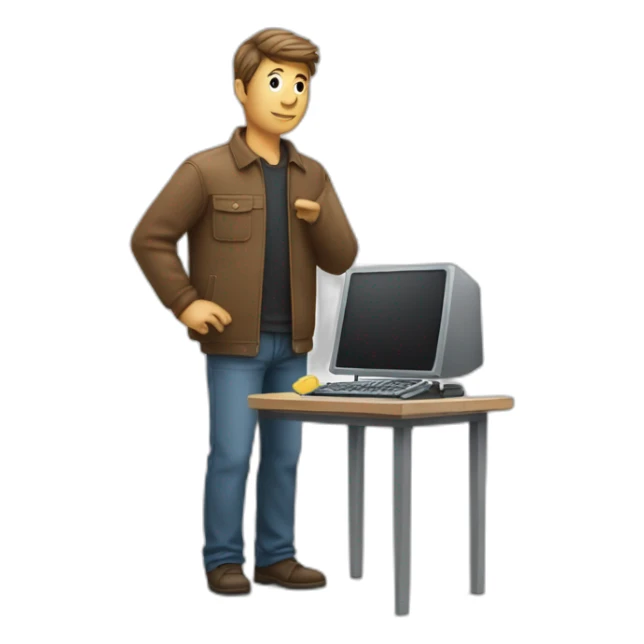 un homme avec un ordinateur à la main qui se tient debout  sticker