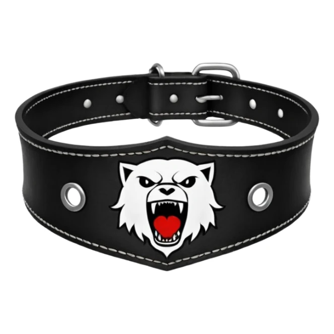 Leather collar engraved with screaming mouth sigil, dominance aesthetic sticker