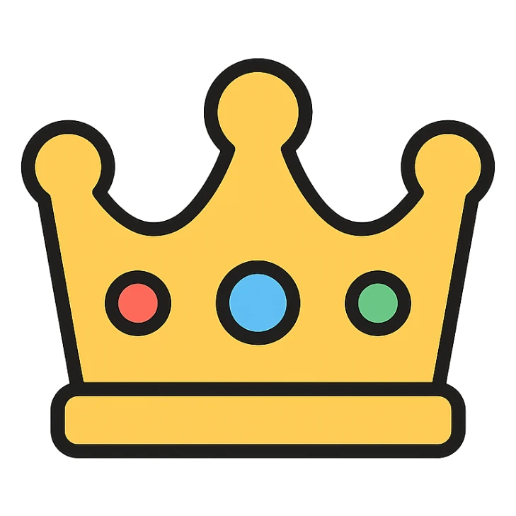 vector icon of a gold crown with subtle colorful gems, elegant and minimalist flat design, award badge style, 2D flat vector, trending icon look, soft shadows, no text, commercial use, isolated on white background sticker