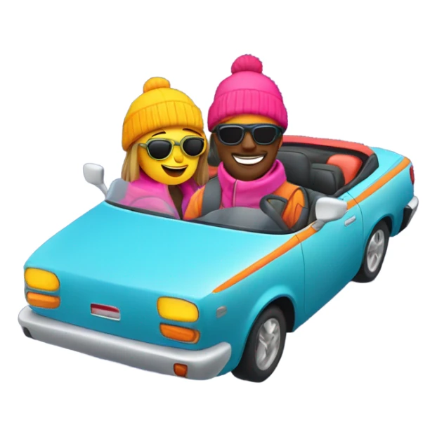 Couple driving in ski clothes convertible fast sticker