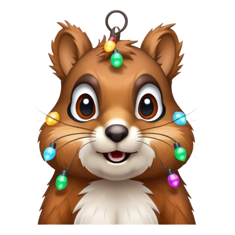deranged squirrel covered in Christmas lights with snow on his face sticker