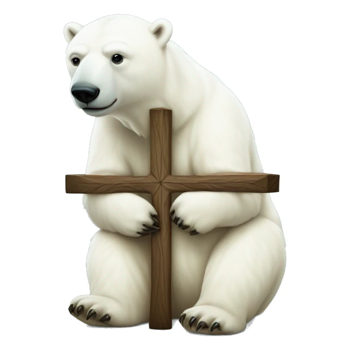 Polar bear on knees in front of a cross sticker