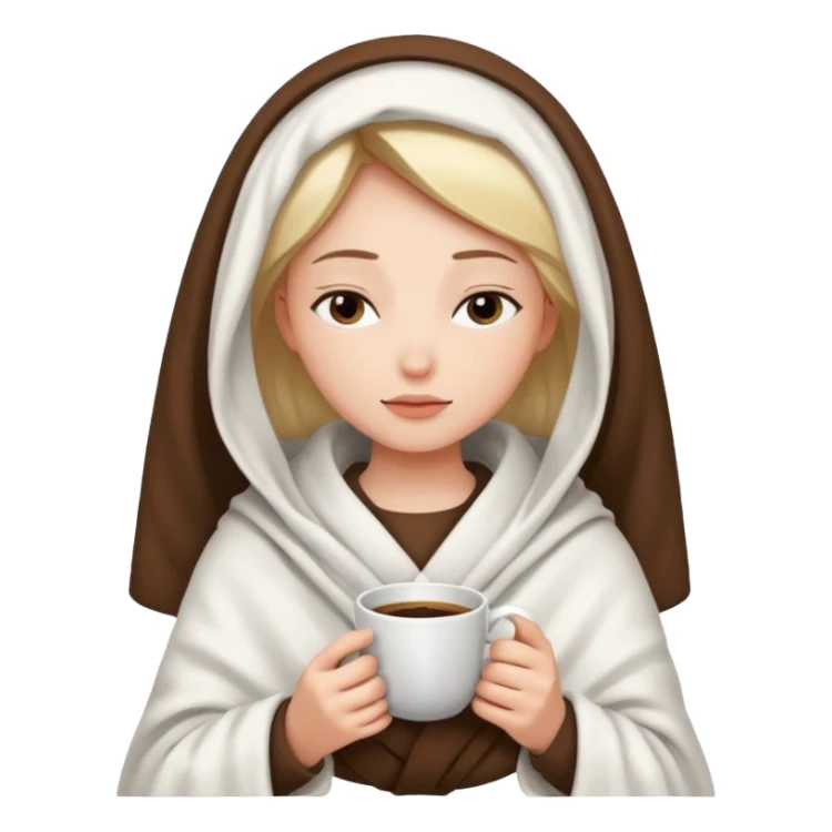 girl with white blanket and coffe and close eyes sticker