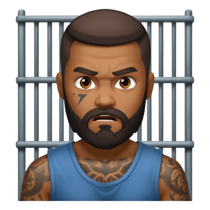 angry tattooed bearded boy male prisoner with prison cell bg sticker