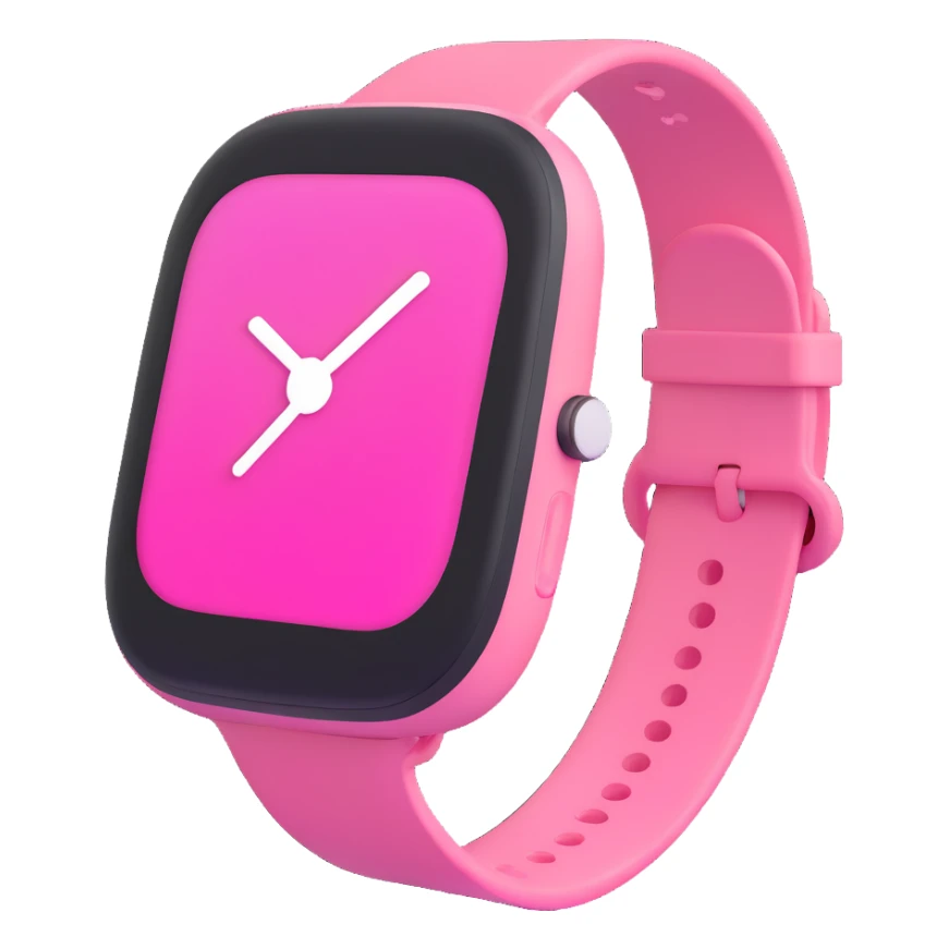 pink smart watch, 3d emoji style, soft and rounded sticker