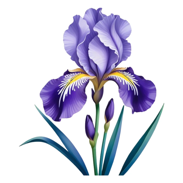 Japanese style iris flower (hanashobu) with elegant simplified lines like in ukiyo-e art, blue-purple color, traditional composition with flowing brush-like strokes sticker