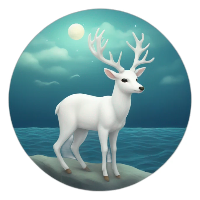 White deer dreaming on the sea sticker